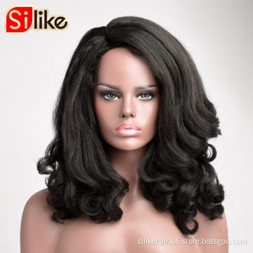 Wholesale Cheap 20 inch Long Wavy Natural Color Black Synthetic Wigs for Women High Temperature Fiber Hair Can be Cosplay hair